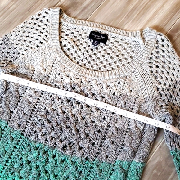 American Eagle Green Gray Ombre Cable Knit Sweater Top | Size S - Picture 3 of 7